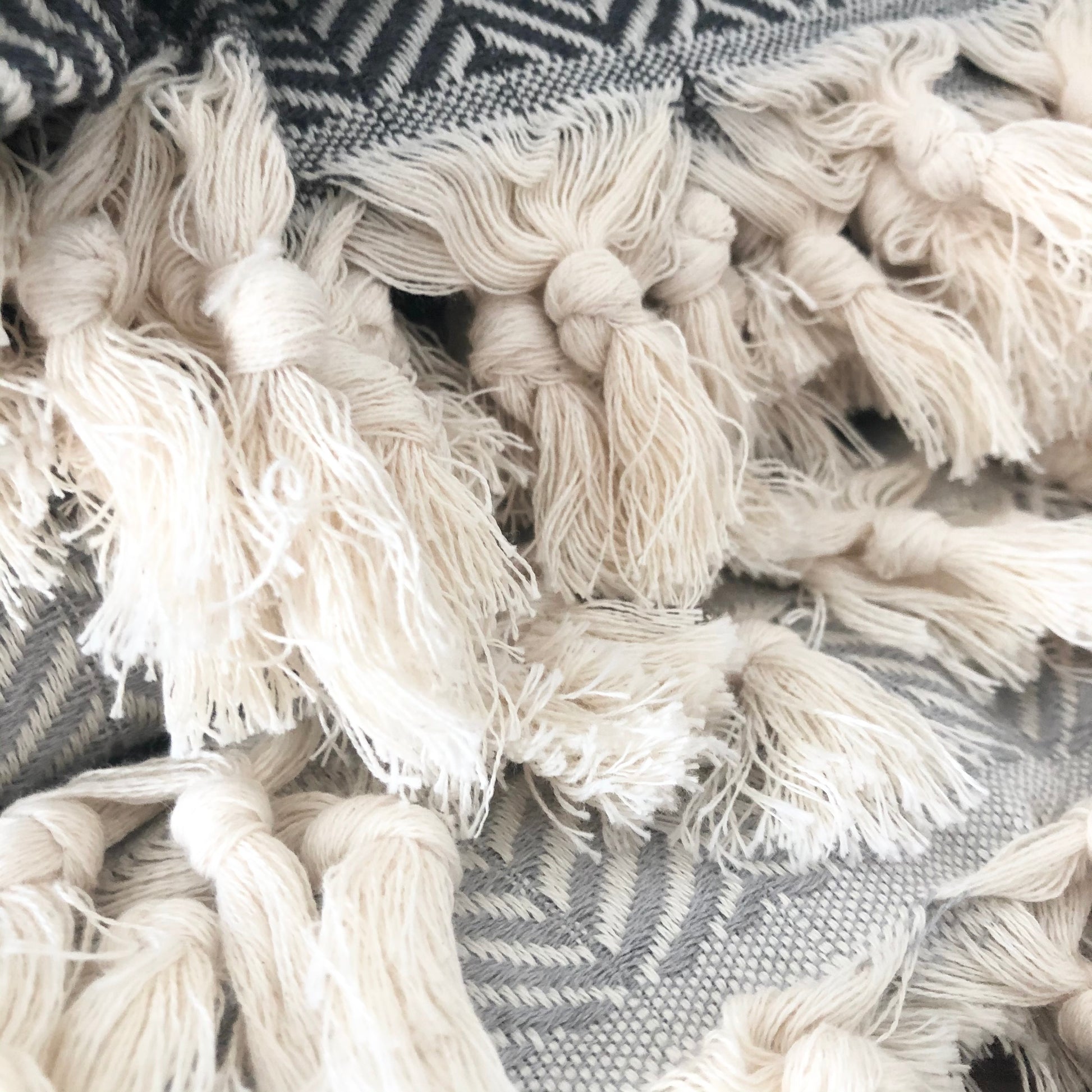 Organic Cotton Herringbone Blanket | Dark Grey | The Artisans Loft Canada | Queen Size | Tassels