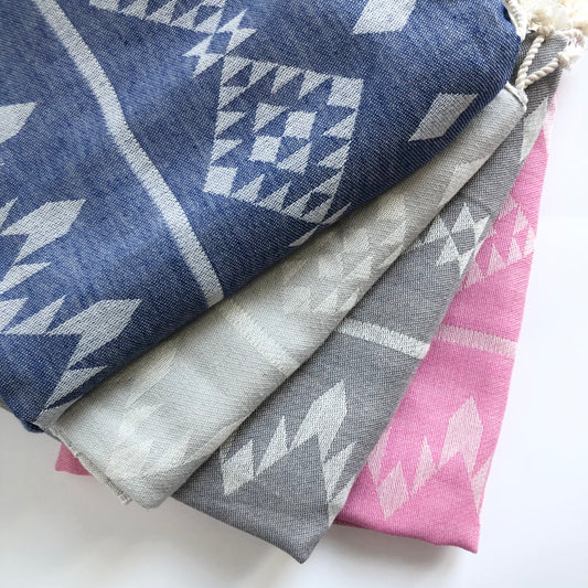 Organic Cotton Towel Large | The Artisans Loft Canada | Aztec Towel Blue Gray Pink