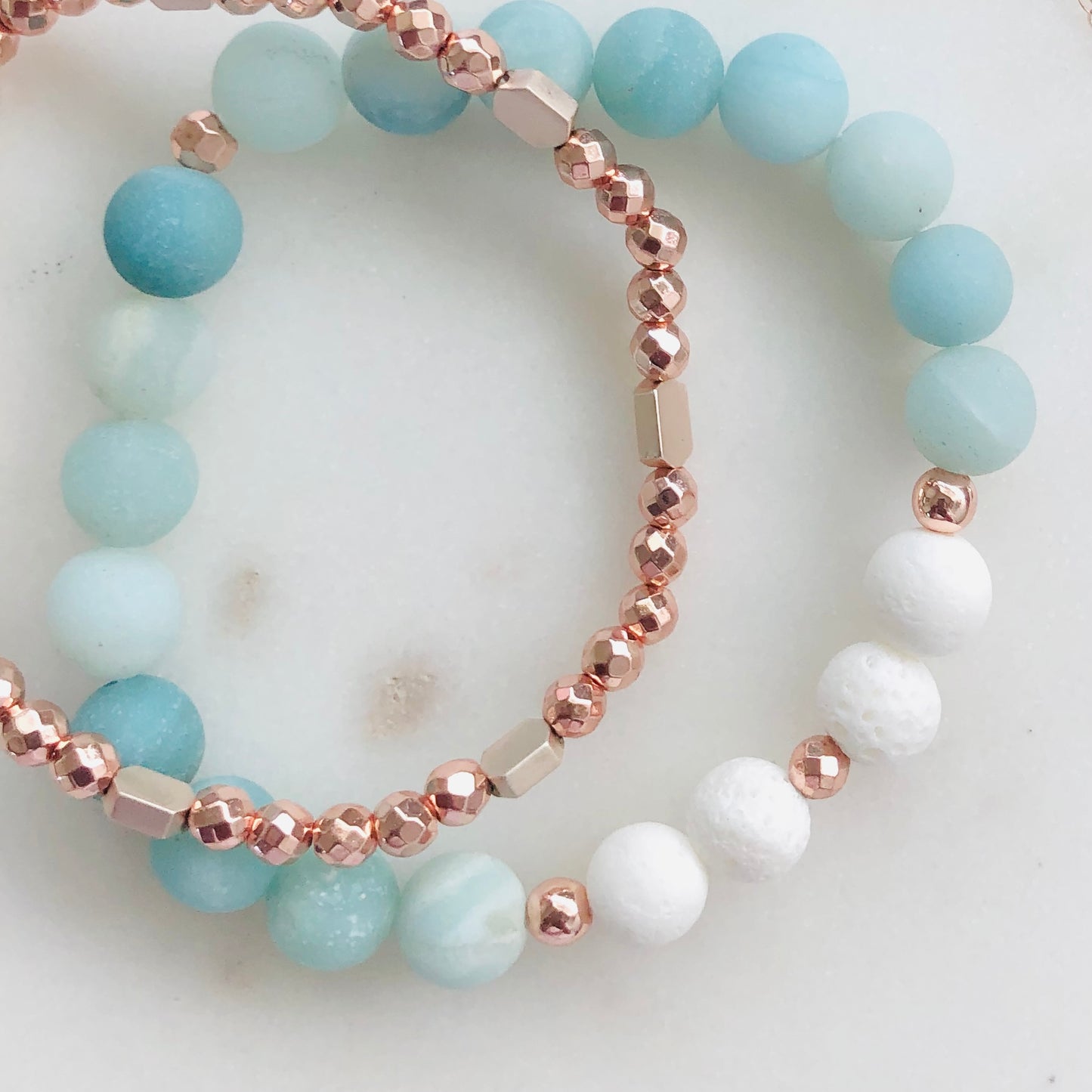 Amazonite Coral and Hematite Gemstone Bracelet Handmade in Canada