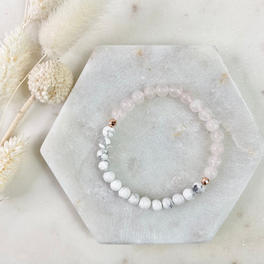 The Santa Cruz Gemstone Bracelet | Rose Quartz + White Howlite